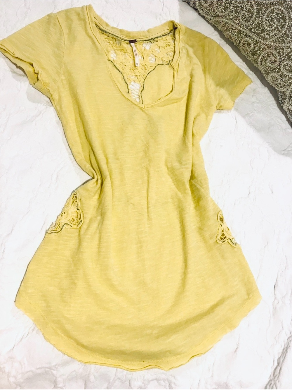 Free People Lemon Lace-Trim Short Sleeve